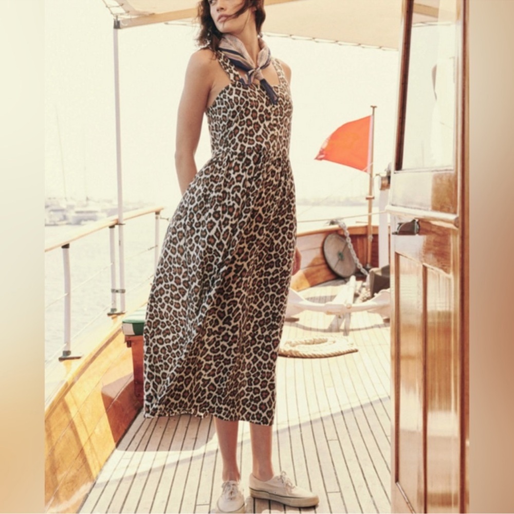 THE GREAT. Leopard Print Midi Dress
